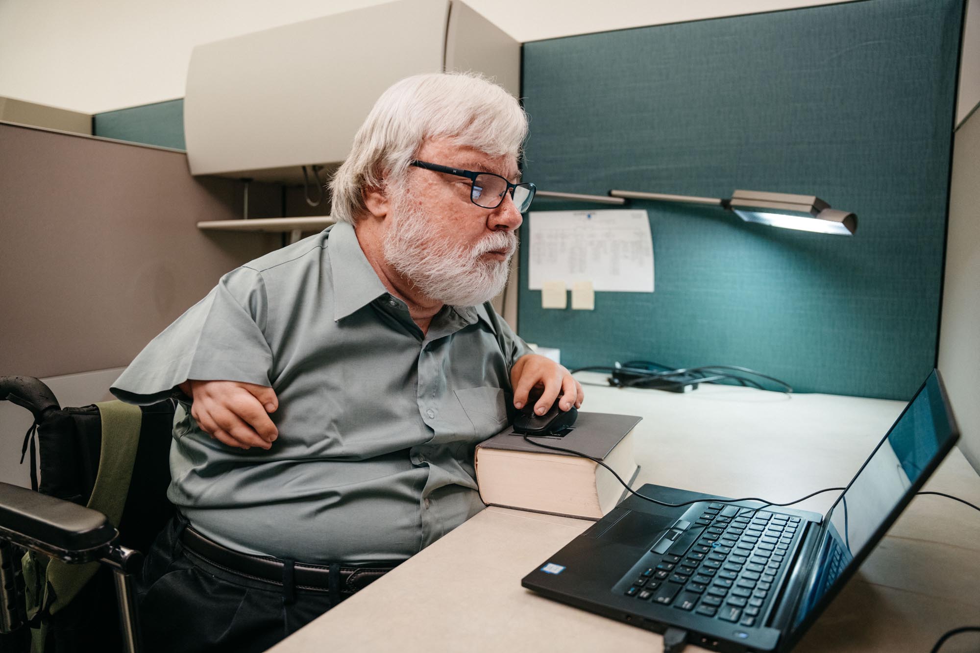 Employee focused at standing desk