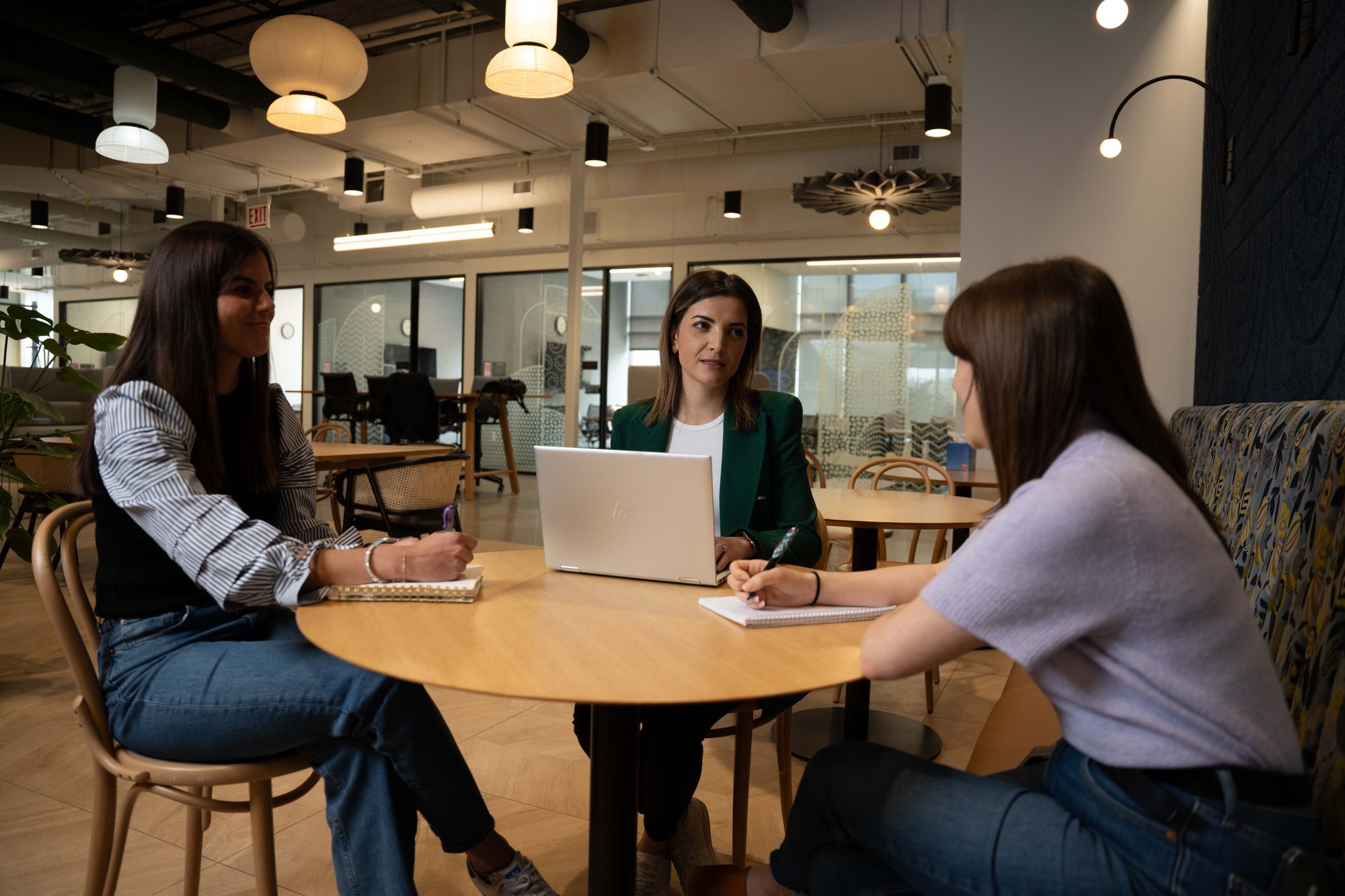 Breakroom with employees on lunch