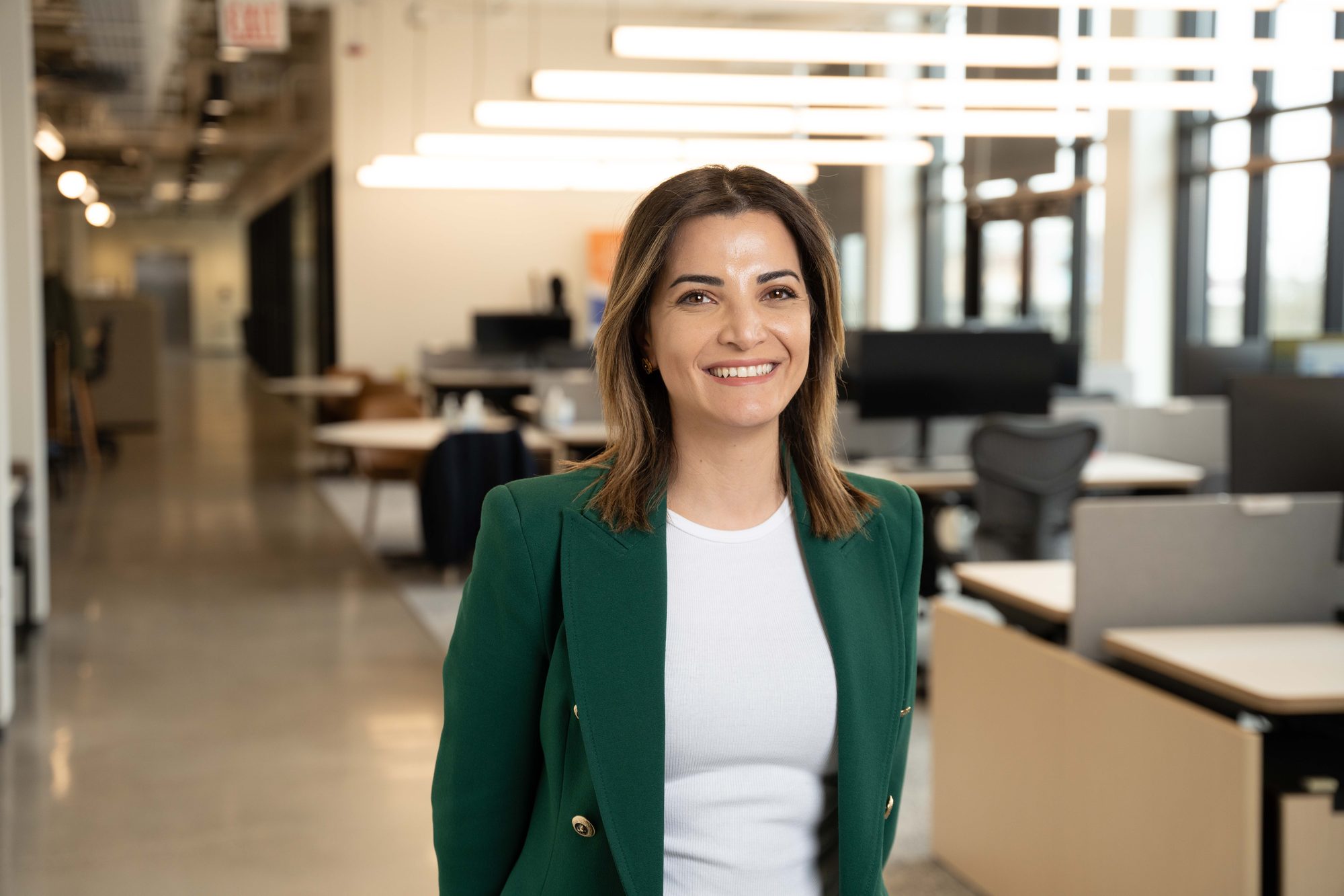 Open-plan office with row of workstations